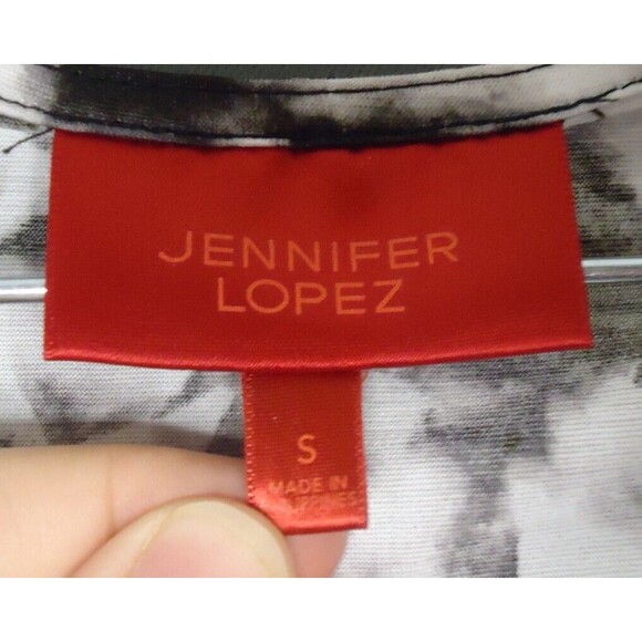 Jennifer Lopez Black Gray Print Shimmer Cold Shoulder Blouse Women Size Small - Picture 5 of 11